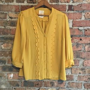 Anthropologie yellow scalloped blouse - size 6